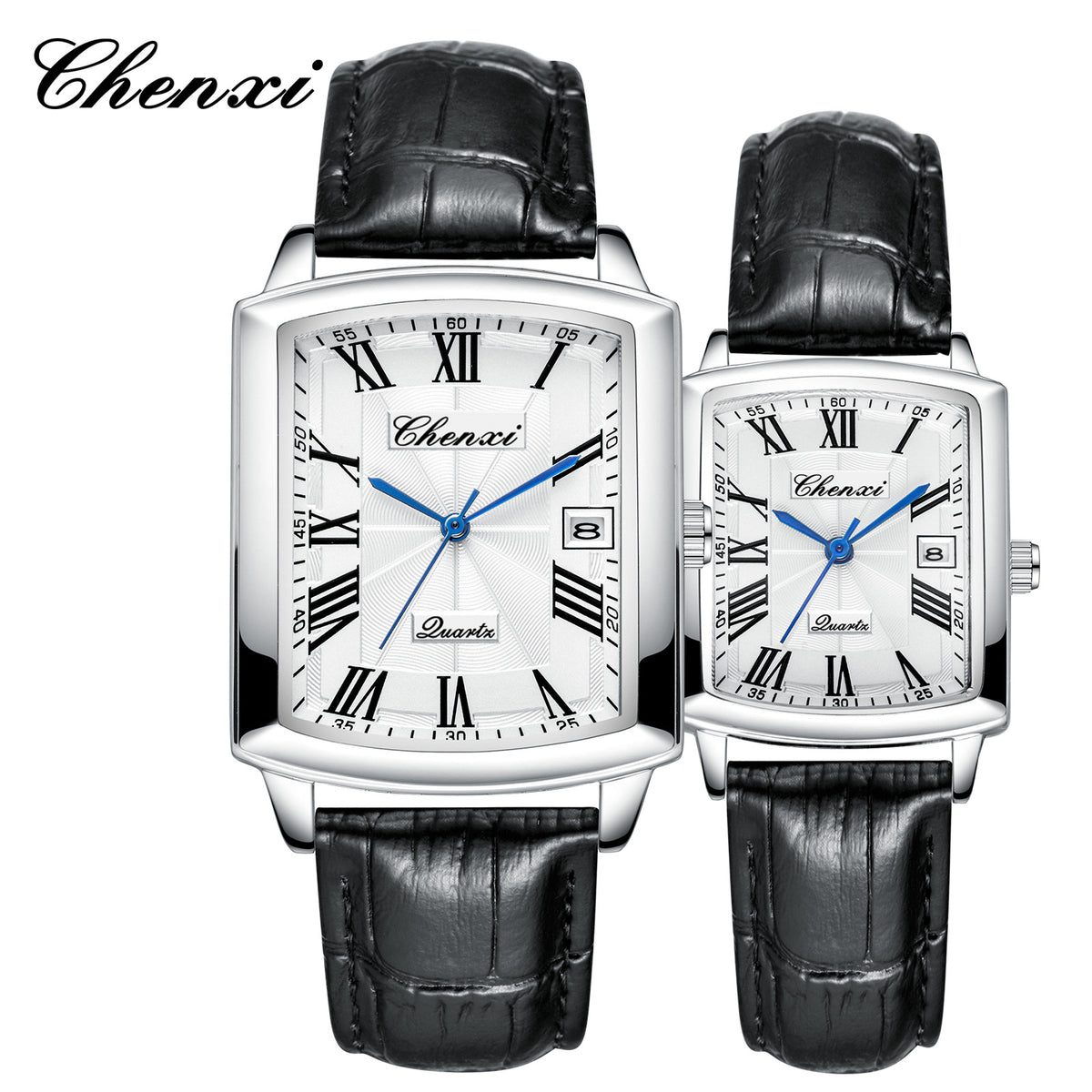 Casual Couple Watch, Morning Light Brand, Calendar Quartz Watch, Simple Square Design for Men and Women, Leather Strap