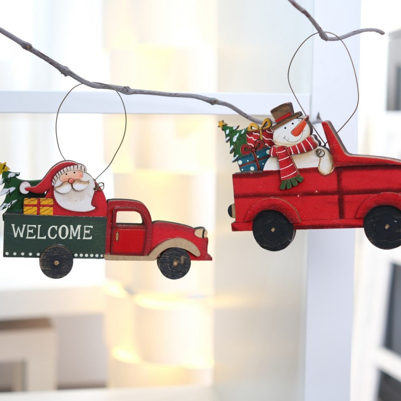 Christmas Retro Wooden Car Ornament Tree Gift DIY Decoration