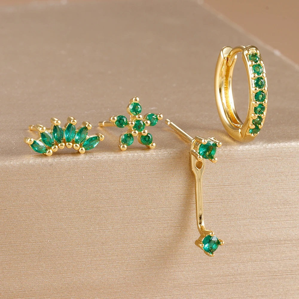 Zircon Stud Earrings with Gold Plating, Minimalist Chic Design, Delicate and Stylish Women's Ear Jewelry