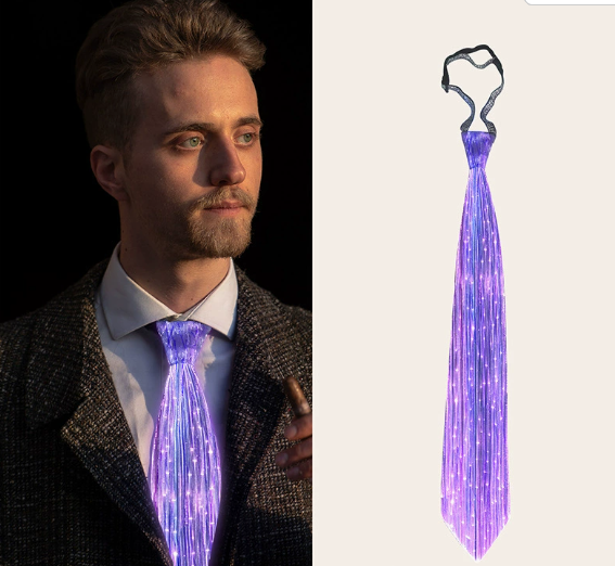 Fashionable LED Light-Up Tie with Fiber Optic Design, Men's Glow-in-the-Dark Stylish Necktie