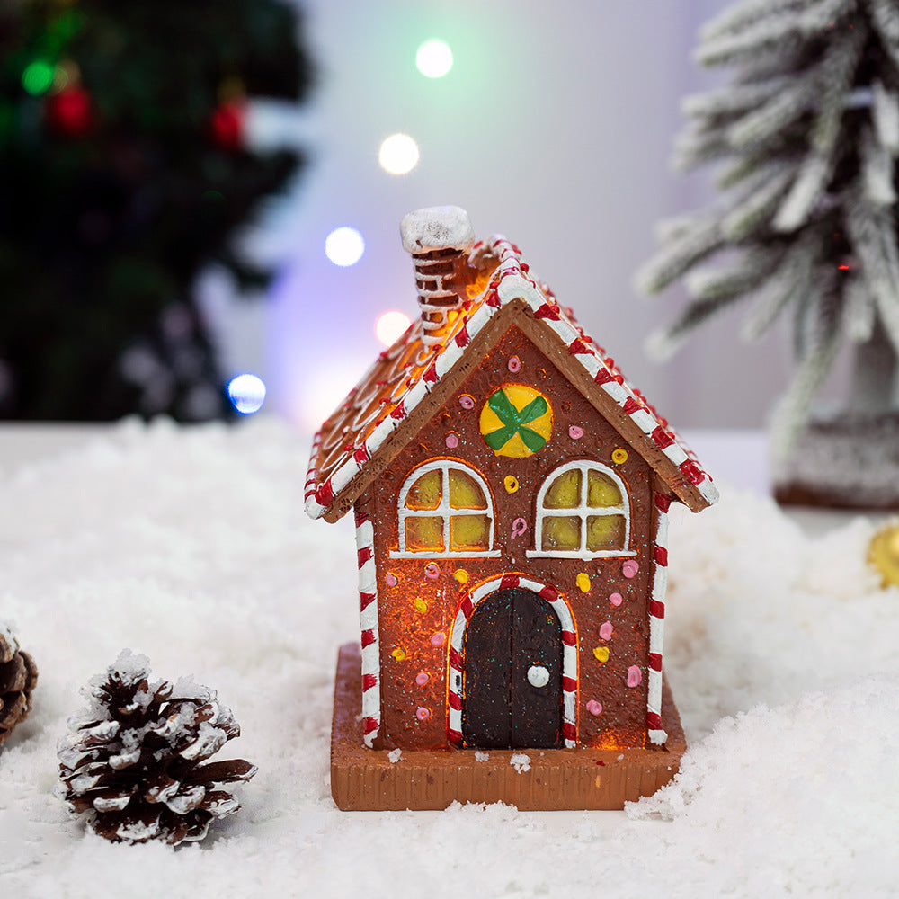 Christmas Glowing Gingerbread House Decoration Christmas Home Living Room Atmosphere Decoration Desktop Resin Decoration