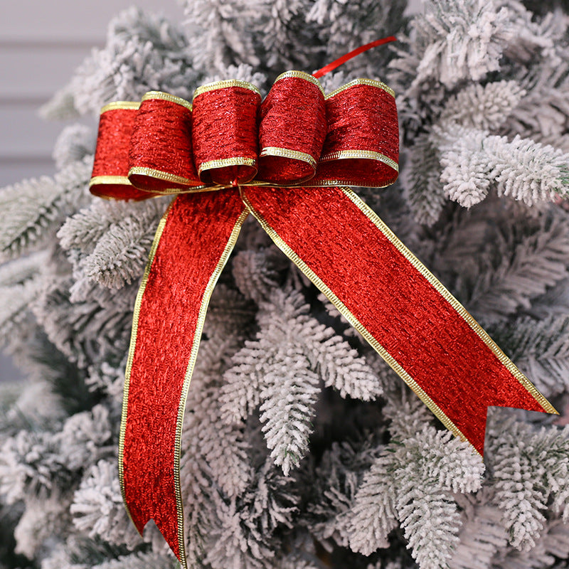 Christmas Tree Decoration with Large Sparkly Bow, Festive Ornament for Holiday Display