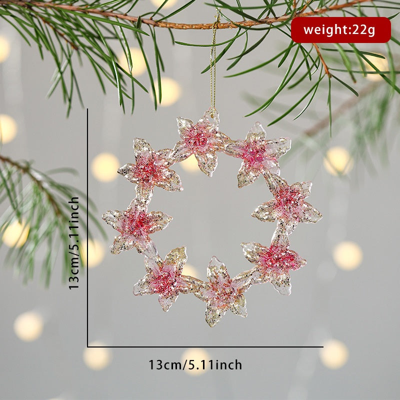 New Christmas Decoration Glitter Acrylic Pendant Transparent Powder Snowflake Charm for Christmas Tree Decoration