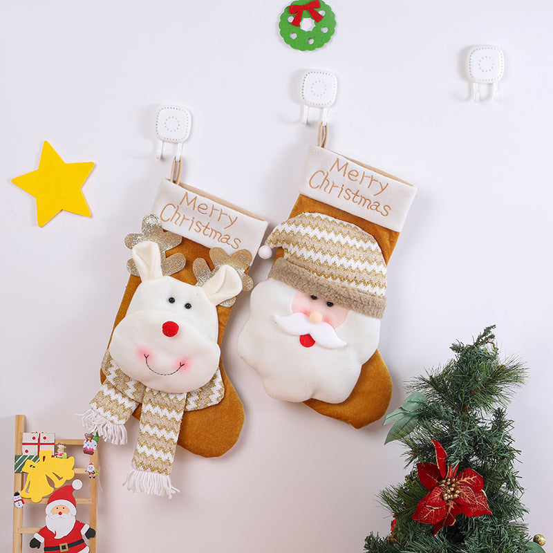 Christmas candy bag, gift bag, cute cartoon big head old man, snowman, reindeer, Christmas socks decoration