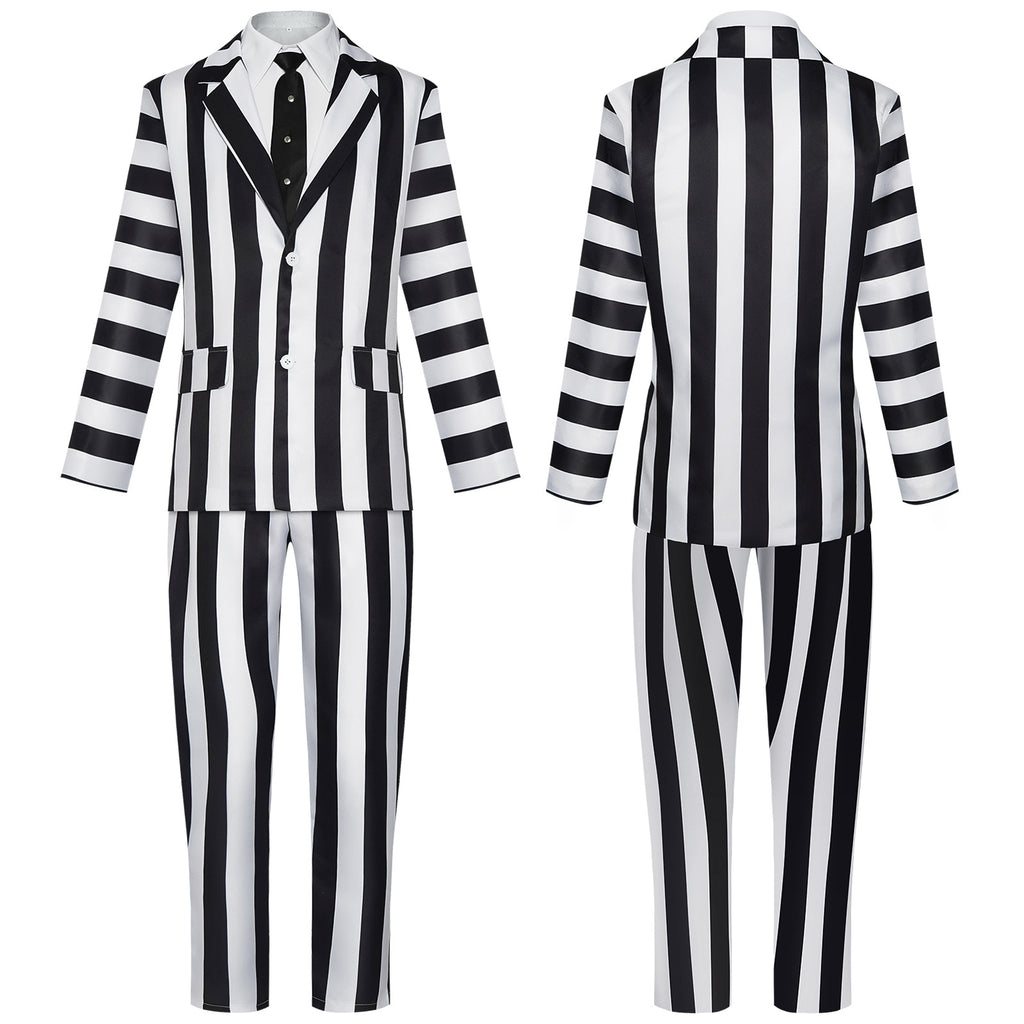 Halloween Beetlejuice Michael Keaton Costume Cosplay Suit Performance Outfit