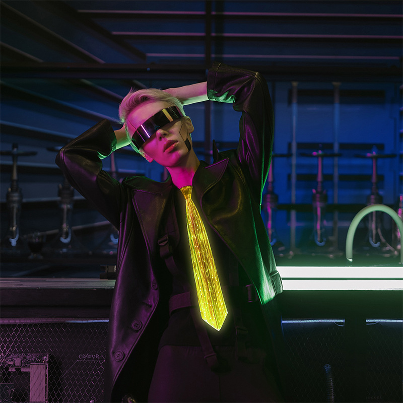 Fashionable LED Light-Up Tie with Fiber Optic Design, Men's Glow-in-the-Dark Stylish Necktie