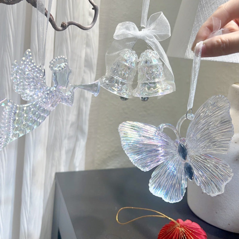 Christmas Tree Decoration Transparent Acrylic Colorful Bell Butterfly Shape Ornament