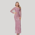 Elegant Party Dress with Sequins Long Sleeve Round Neck Fitted Mermaid Silhouette Evening Gown