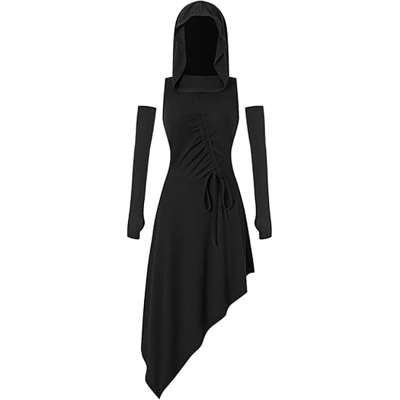 Medieval Irregular Hooded Dress Gothic Steampunk Halloween Performance Costume