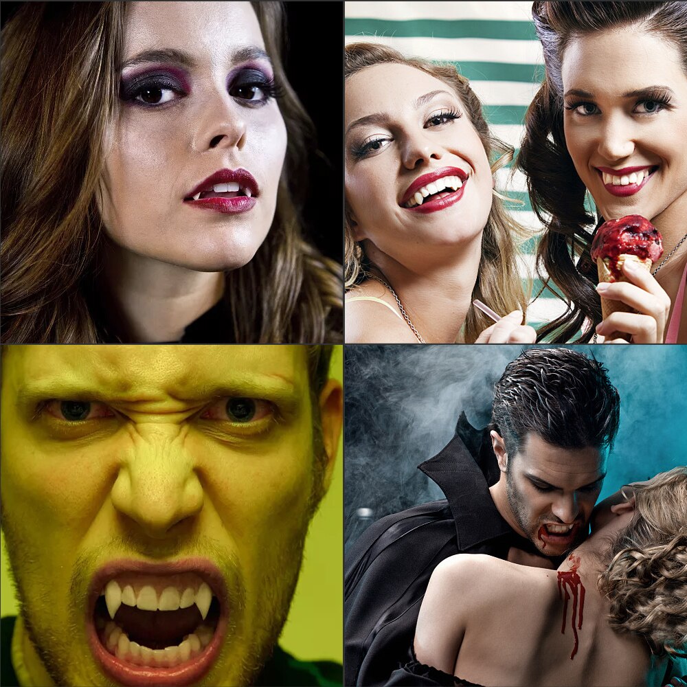New Retractable Vampire Teeth Dentures Zombie Teeth Silicone Dentures Halloween Decoration Horror Vampire Party Props Decoration