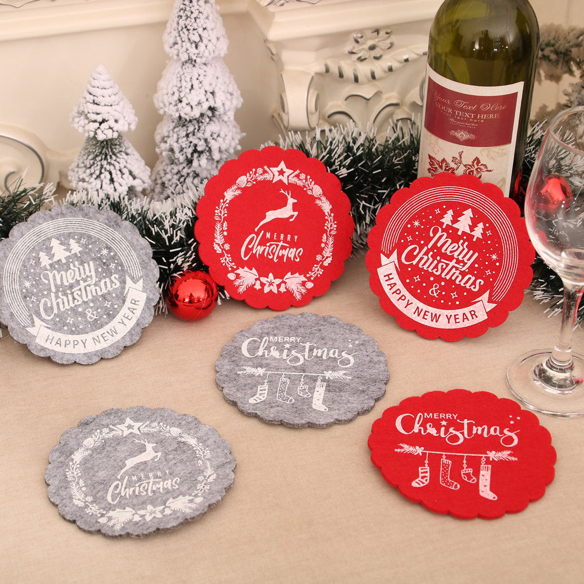 Christmas Wine Cup Mat Tea Cup Mat Christmas Hotel Restaurant Home Decoration Supplies