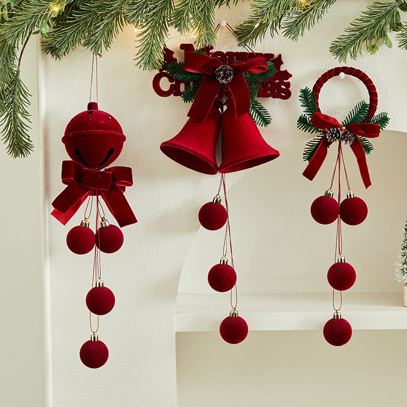 Christmas Decoration Bow with Double Bells Hanging Ornament for Store Display, Festival Event Christmas Tree Decor and Party Decoration Accessories