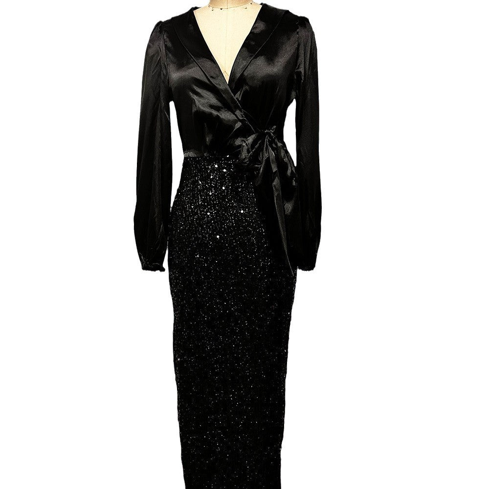 luxury feel bodycon fishtail sequin evening gown with single shoulder, elegant hostess formal dress