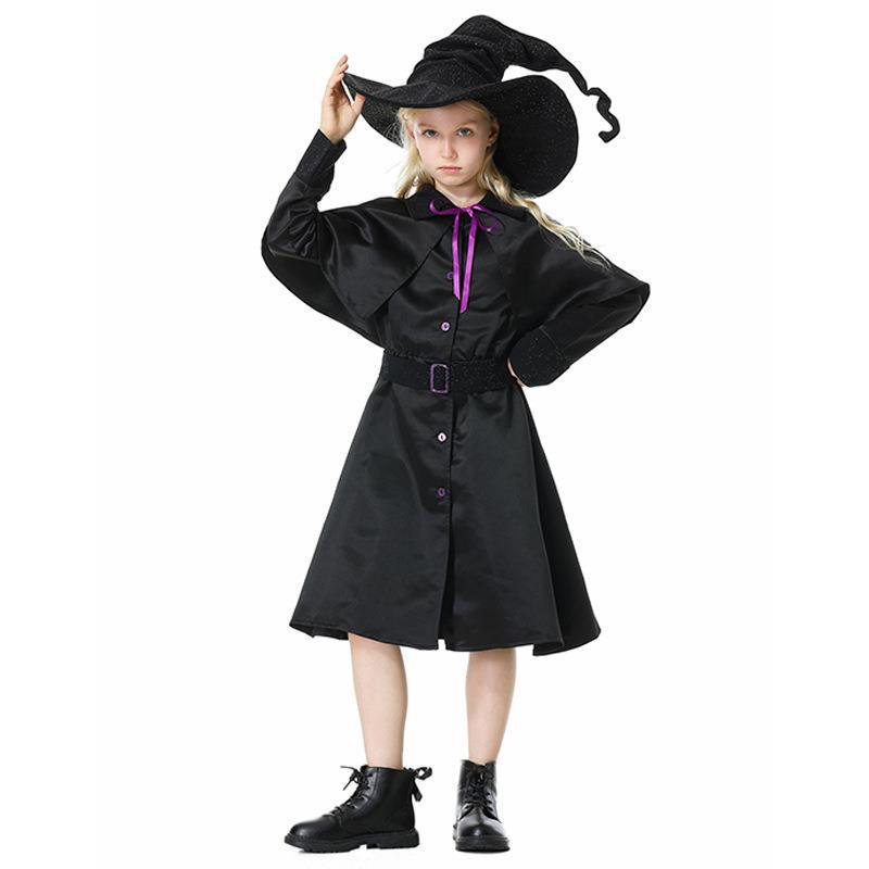 Halloween Cosplay Wizard Costume for Girls - Black Dress with Hat