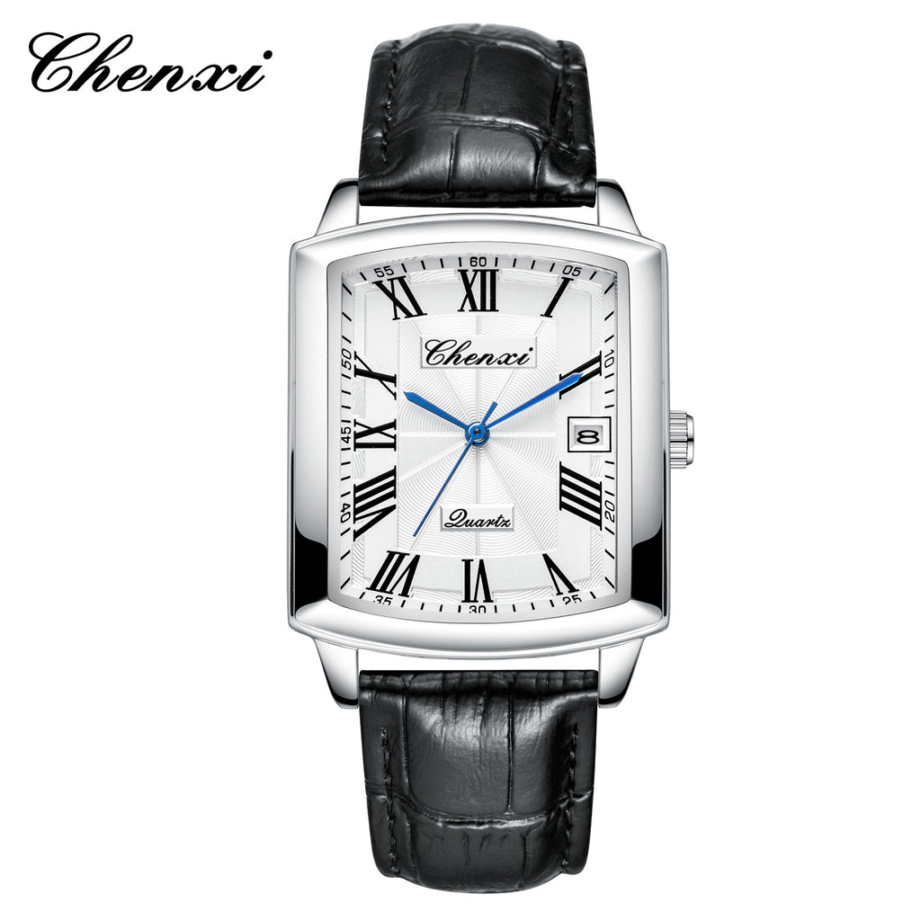 Casual Couple Watch, Morning Light Brand, Calendar Quartz Watch, Simple Square Design for Men and Women, Leather Strap