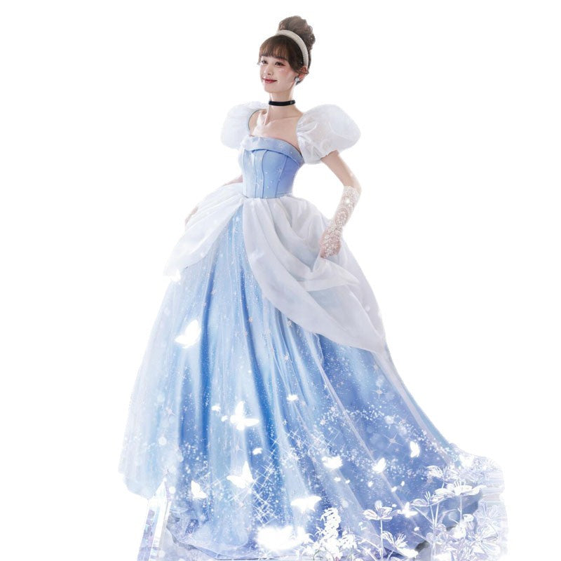 Halloween  Cosplay Princess Dress Blue Evening Gown Stage Performance Costume