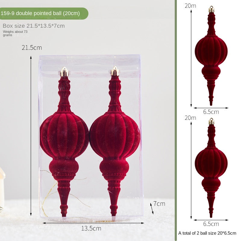 New Christmas Decoration Flocked Ball Wine Red Creative Cone Shaped Ornament Christmas Tree Decoration Festival Atmosphere Hanging Decor