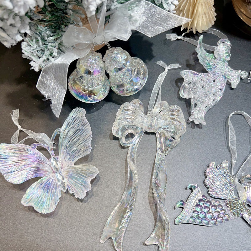 Christmas Tree Decoration Transparent Acrylic Colorful Bell Butterfly Shape Ornament
