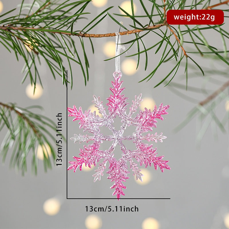 New Christmas Decoration Glitter Acrylic Pendant Transparent Powder Snowflake Charm for Christmas Tree Decoration
