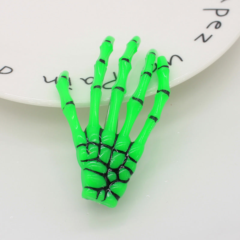 Glow-in-the-Dark Transparent Halloween Hand Bone Hair Clip Creative Funny Hair Accessory Hairpin Costume Prop Decoration