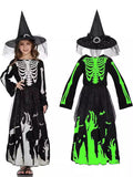 Halloween Women's Glow-in-the-Dark Grim Reaper Skeleton Costume for Girls, Halloween Party Cosplay Outfit