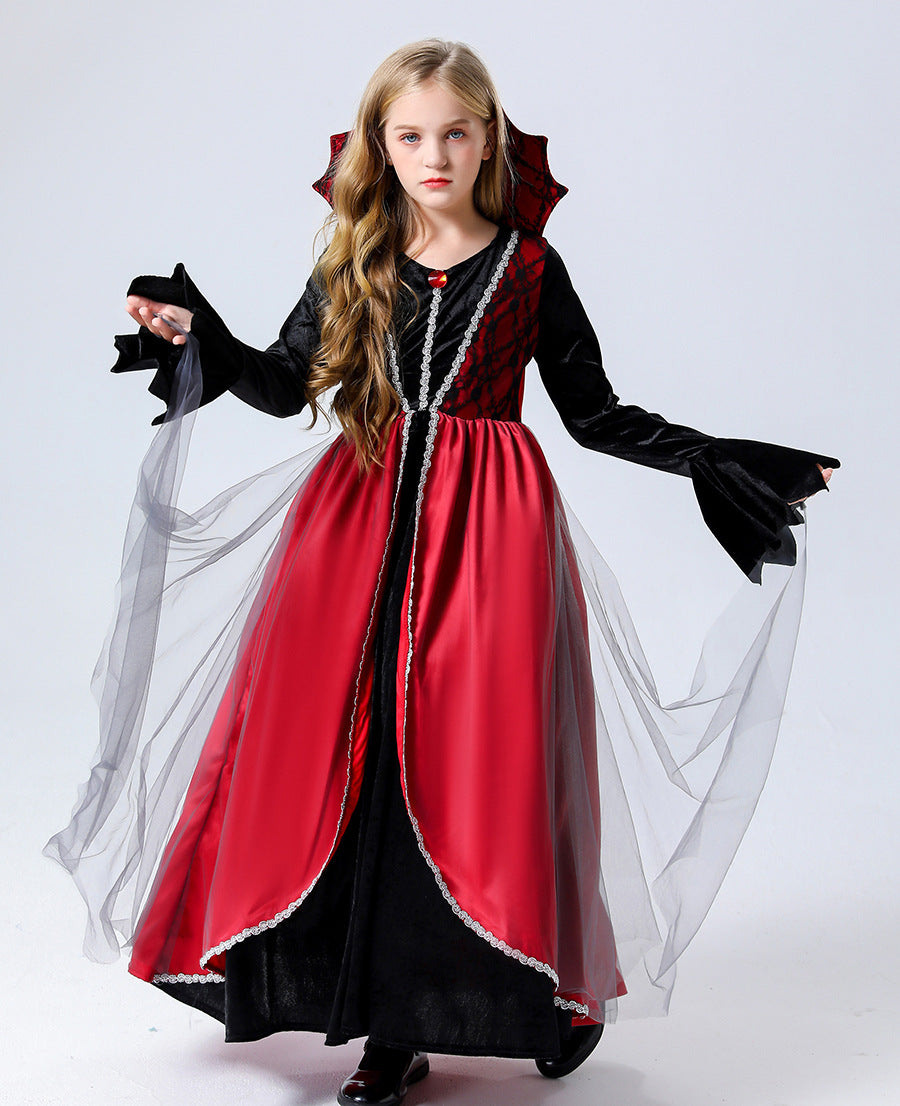 Halloween Kids Vampire Costume Royal Wizard Witch Costume for Stage Performance
