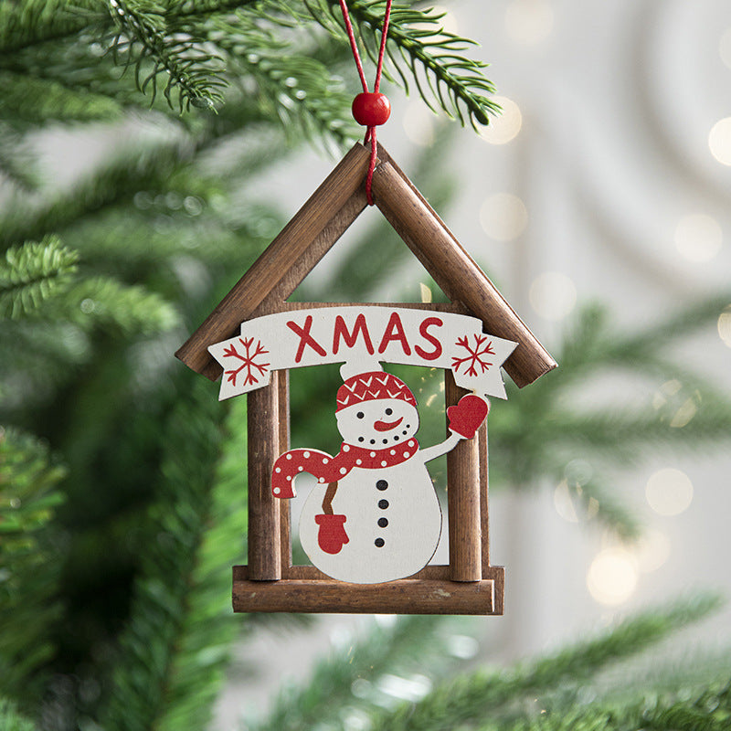 Christmas decorations, wooden houses, Christmas tree ornaments, ornaments
