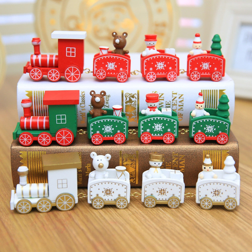 Christmas Train Painted Wood Christmas Decoration for Home Merry Christmas Ornament Navidad Xmas Decoration New Year Gift