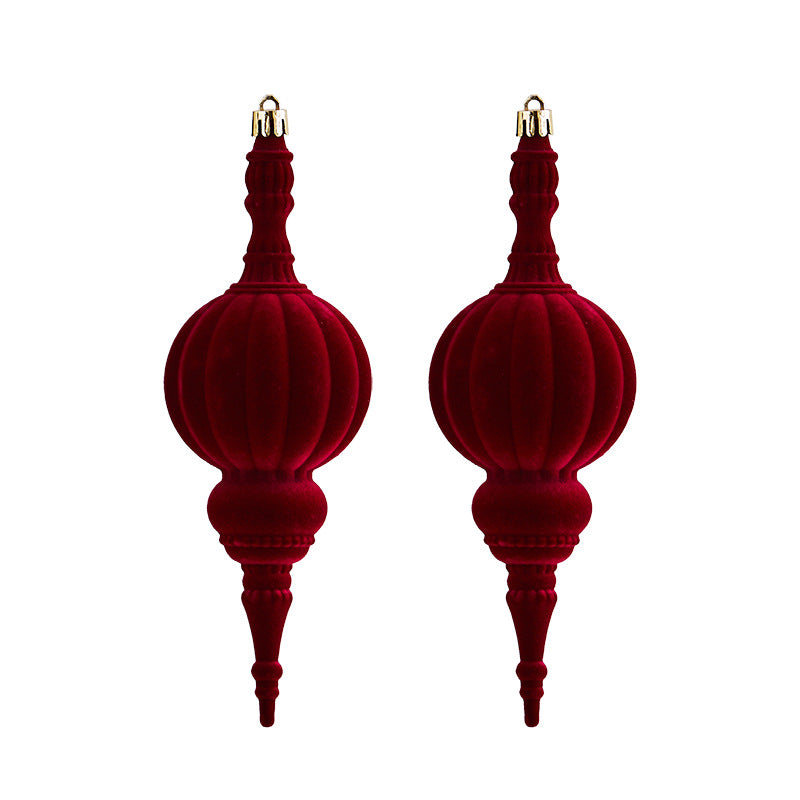 New Christmas Decoration Flocked Ball Wine Red Creative Cone Shaped Ornament Christmas Tree Decoration Festival Atmosphere Hanging Decor