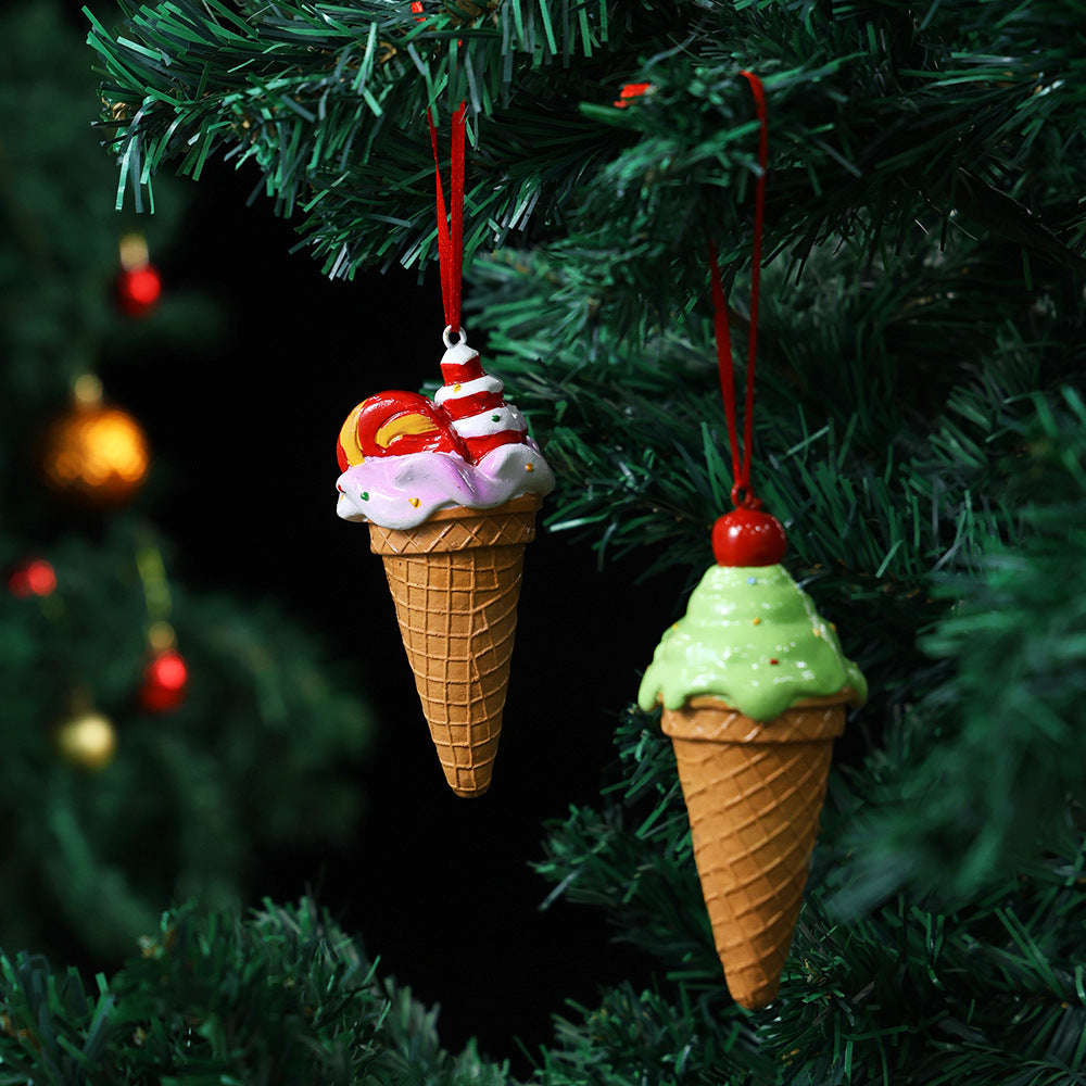 Christmas Ice Cream Ornament Decoration for Christmas Tree Christmas Scene Decoration Resin Craft Hanging Decor