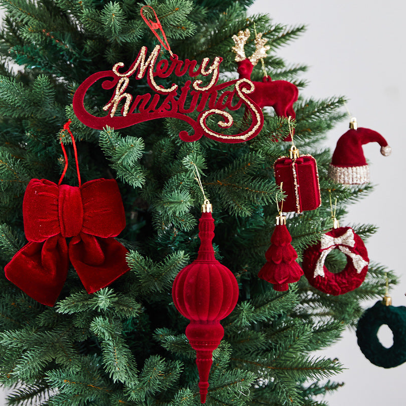 New Christmas Decoration Flocked Ball Wine Red Creative Cone Shaped Ornament Christmas Tree Decoration Festival Atmosphere Hanging Decor