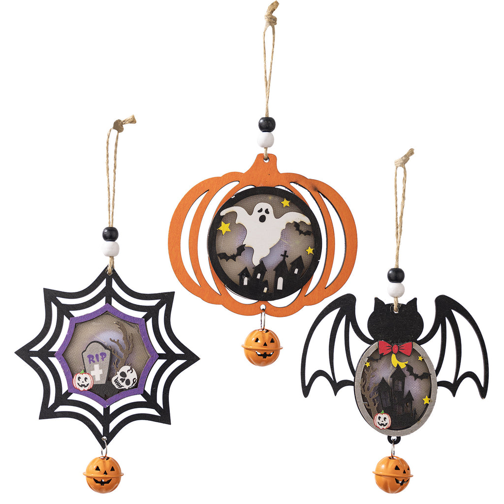 Halloween Wooden Lantern Hanging Pumpkin Pendant, Ghost Festival Atmosphere Decoration, Luminous Horror Pumpkin Spider Pendant