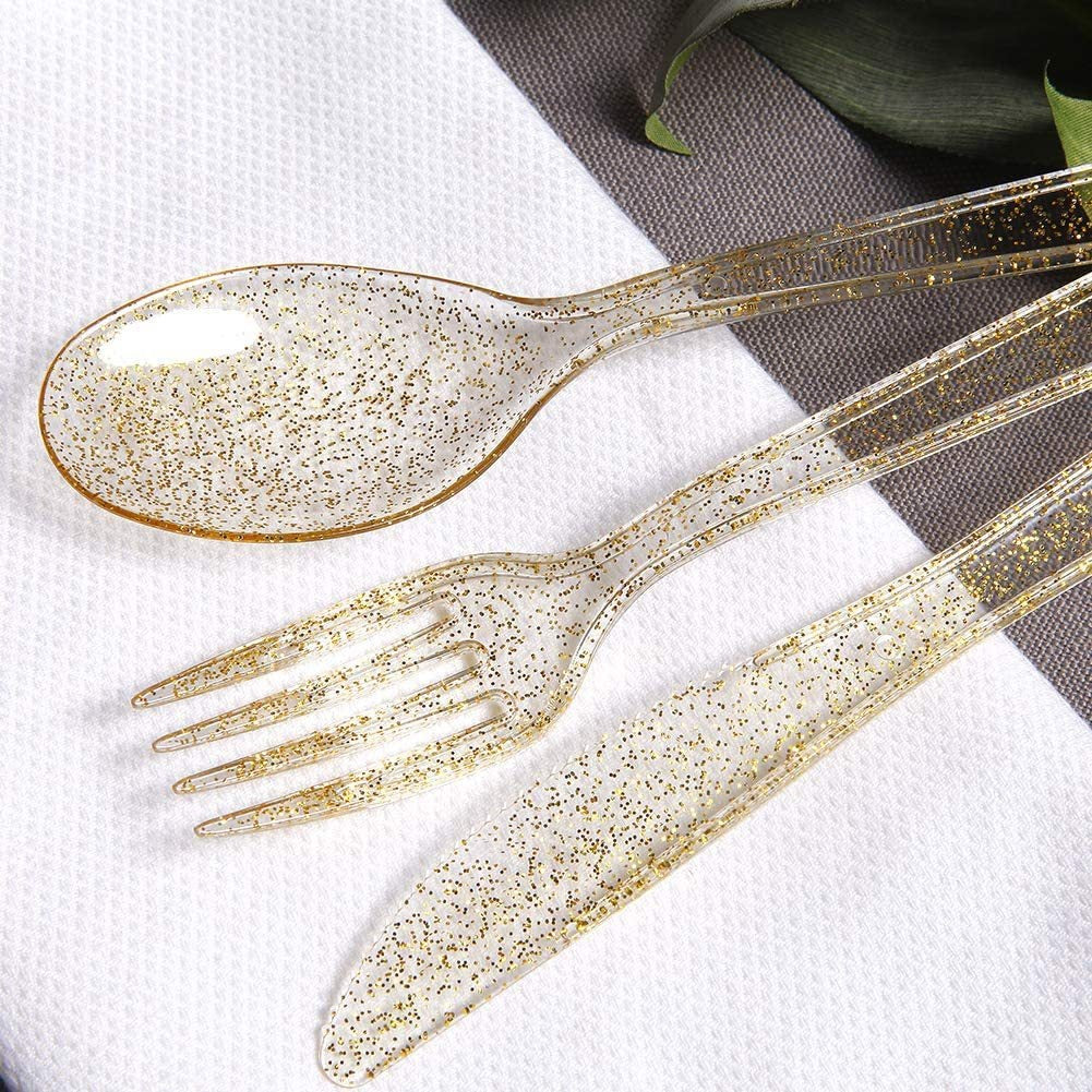 Disposable Plastic Ps Spoon, Gold Powder Spoon, Silver Powder Fork, Glitter Powder Fork, Spoon, Tableware Set