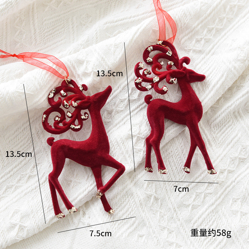 Christmas decoration red flocking elk bell pendant Christmas tree decoration ornaments