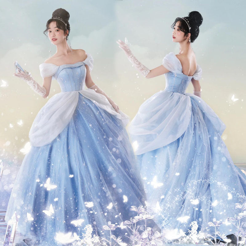 Halloween  Cosplay Princess Dress Blue Evening Gown Stage Performance Costume
