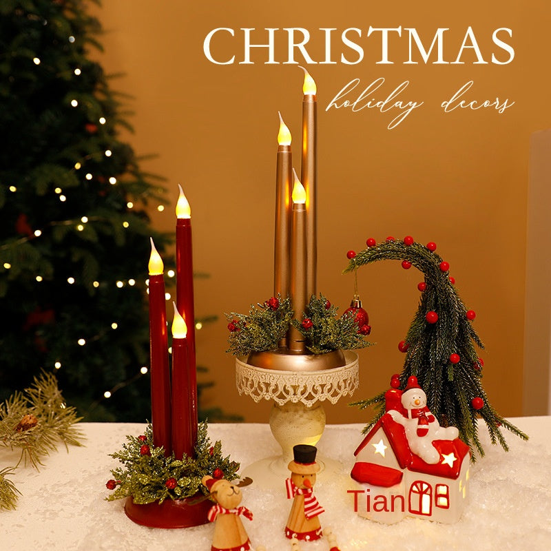 LED Electronic Candle Realistic Christmas Decoration Smooth Long Candle Christmas Ornament