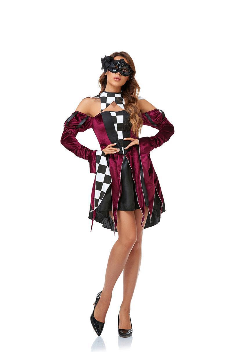 Fancy Halloween Costume Performance Dress Clown Patchwork Long Dress for Party