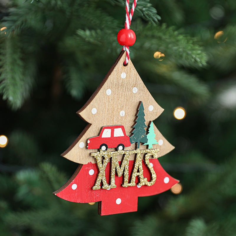 Christmas Pendant Wooden Star Pentagram Love Christmas Decoration Colorful Christmas Tree Decoration Atmosphere Arrangement