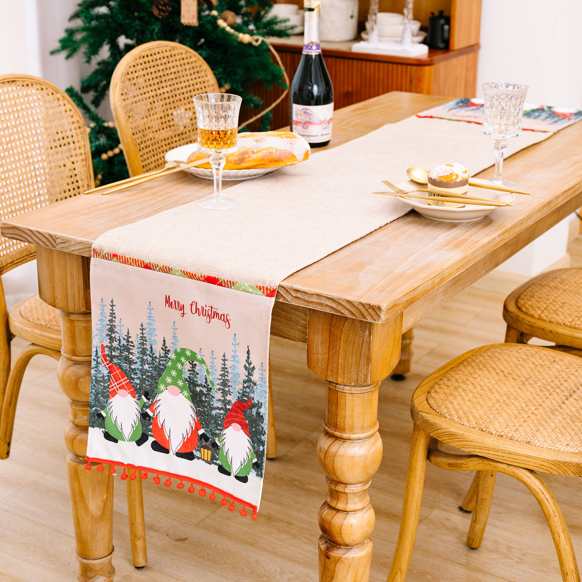 Christmas New Forest Old Man Linen Color blocked Table Flag Christmas Atmosphere Decoration Table Flag Decoration