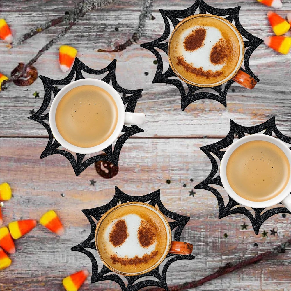 Halloween Party Decorative Coasters, Non-Woven Spiderweb Coasters, Halloween Table Decor