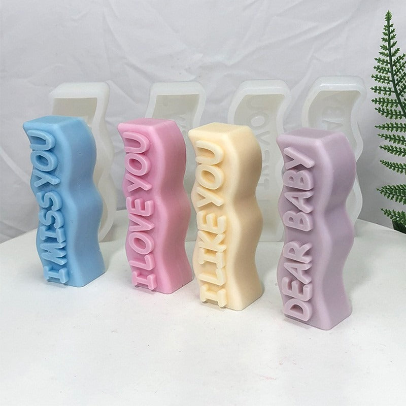 English Letters Christmas Candle Silicone Mold DIY Handmade Art Gypsum Soap Baby Birthday Cake Decoration Valentine's Day Gifts