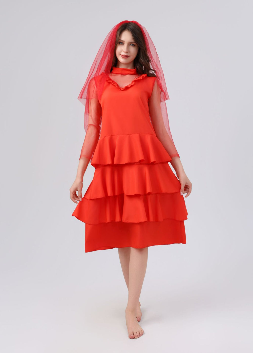Halloween Underworld Mage Headveil Red Ghost Bride Short Skirt
