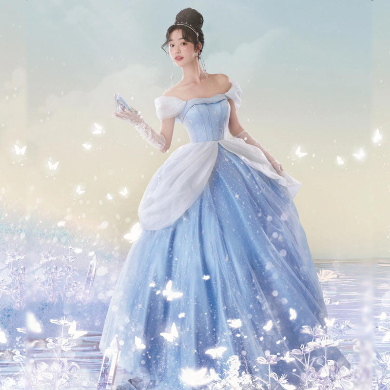 Halloween  Cosplay Princess Dress Blue Evening Gown Stage Performance Costume