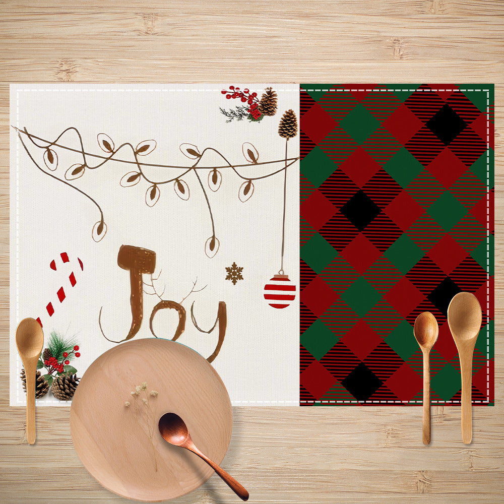 Christmas sled linen placemat Christmas colored checkered printed table mat restaurant decoration insulation mat