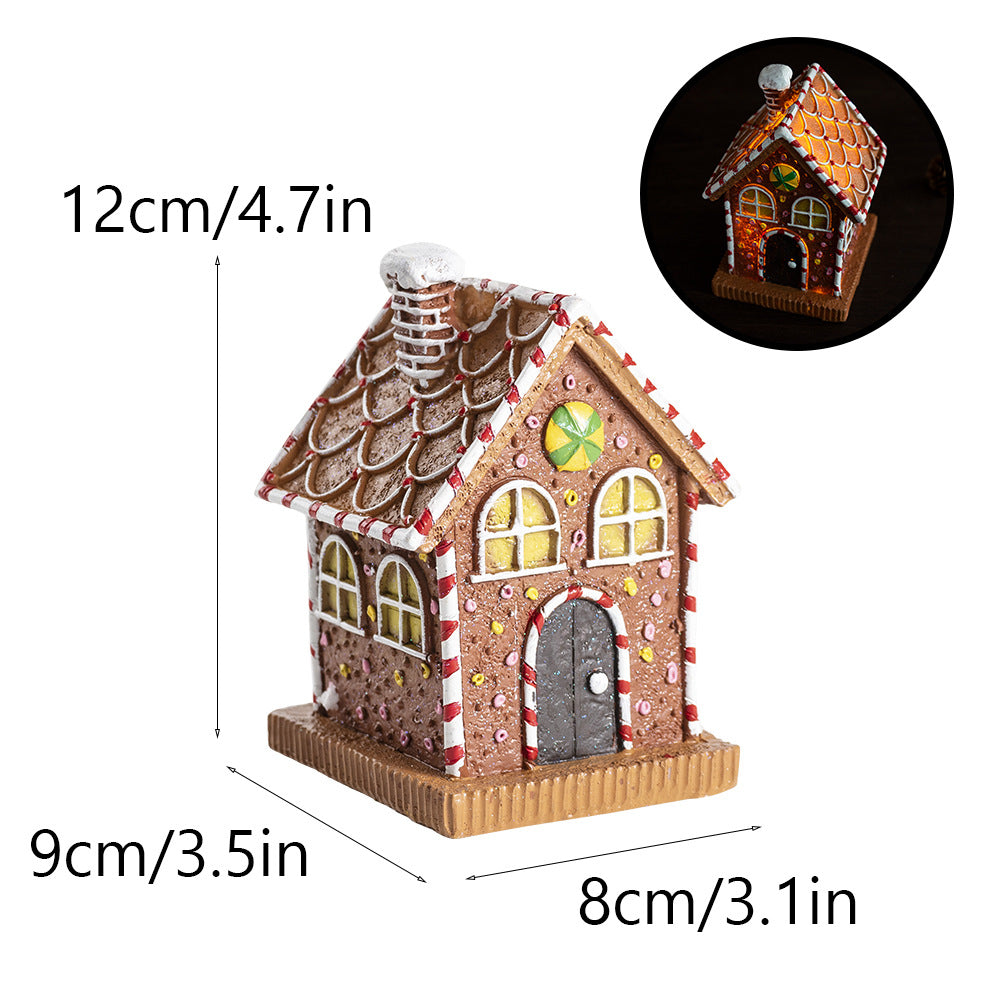 Christmas Glowing Gingerbread House Decoration Christmas Home Living Room Atmosphere Decoration Desktop Resin Decoration