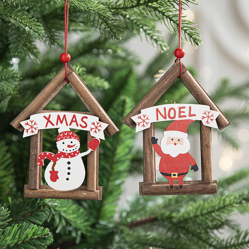 Christmas decorations, wooden houses, Christmas tree ornaments, ornaments