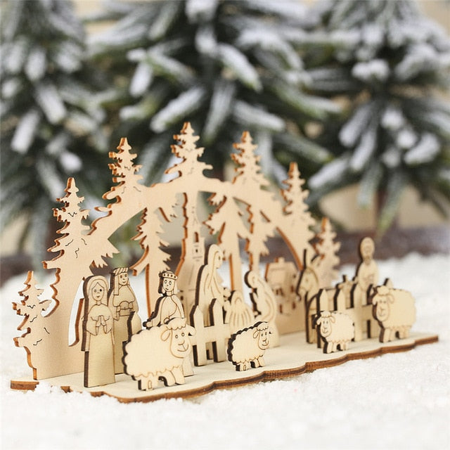 DIY Christmas Wooden Toy Xmas Funny Party Desktop Decoration Christmas Wooden Ornaments Three-dimensional Kids Toy Decoration