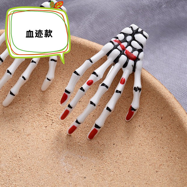 Glow-in-the-Dark Transparent Halloween Hand Bone Hair Clip Creative Funny Hair Accessory Hairpin Costume Prop Decoration