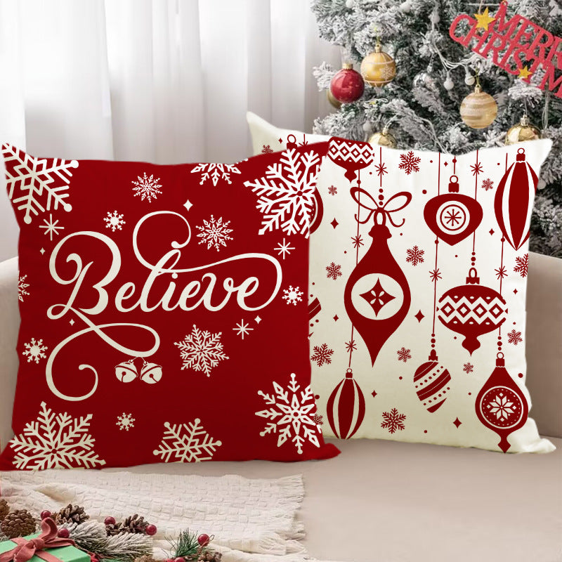 Christmas red ball pillow cover Christmas holiday themed home decoration pillowcase linen waist pillow