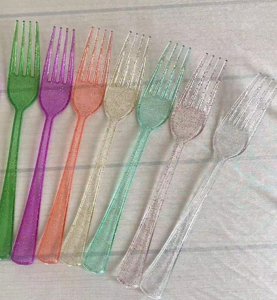 Disposable Plastic Ps Spoon, Gold Powder Spoon, Silver Powder Fork, Glitter Powder Fork, Spoon, Tableware Set
